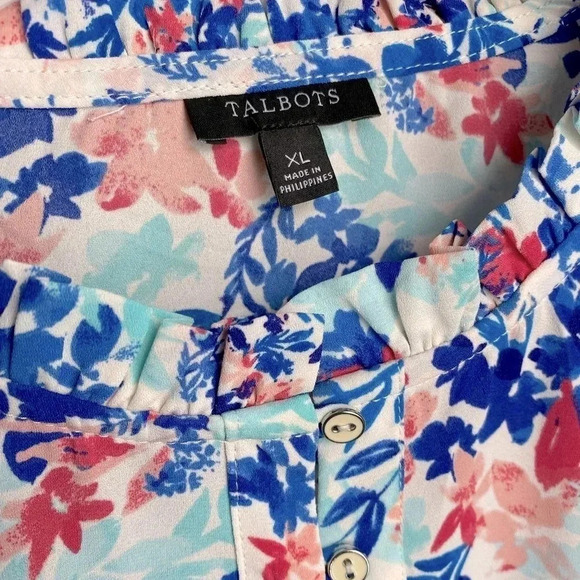 TALBOTS | Ruffle Trim Popover - Leafy Garden Blouse Size XL (NWOT) - Picture 7 of 9